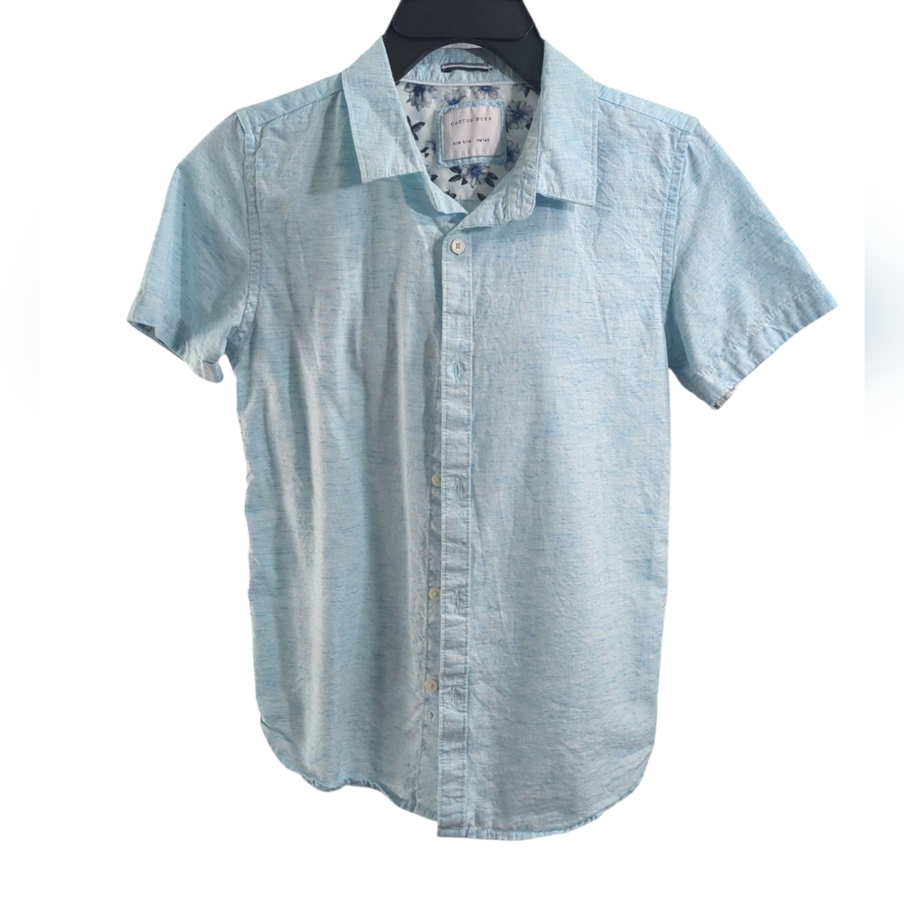 Cactus Boys Size 9/10 Light Blue Short Sleeve Kid Boy Shirt